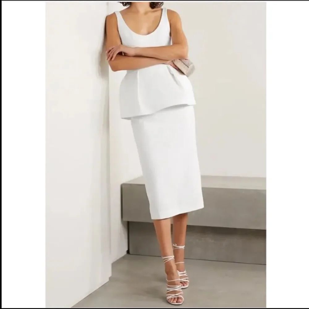 NWT CUSHNIE Stretch-Crepe Peplum Midi Dress - White Size 6
